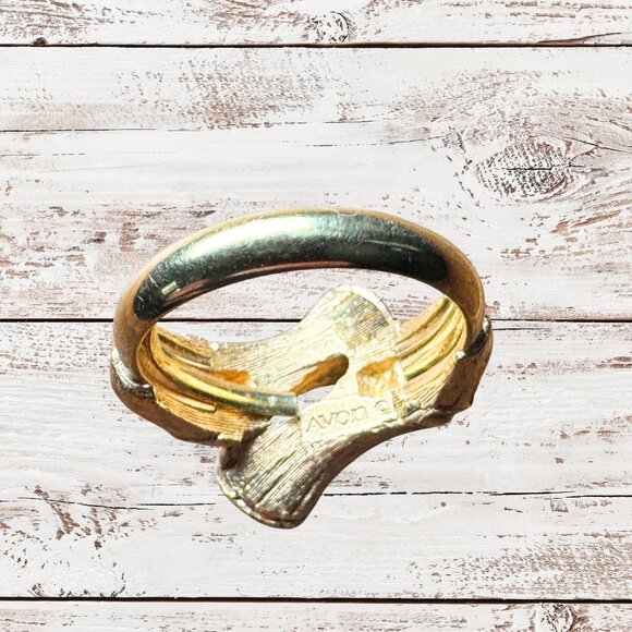 Avon Bamboo Ring Gold Tone Metal Adjustable Size 6-7.5 Vintage 1970s - Picture 4 of 7